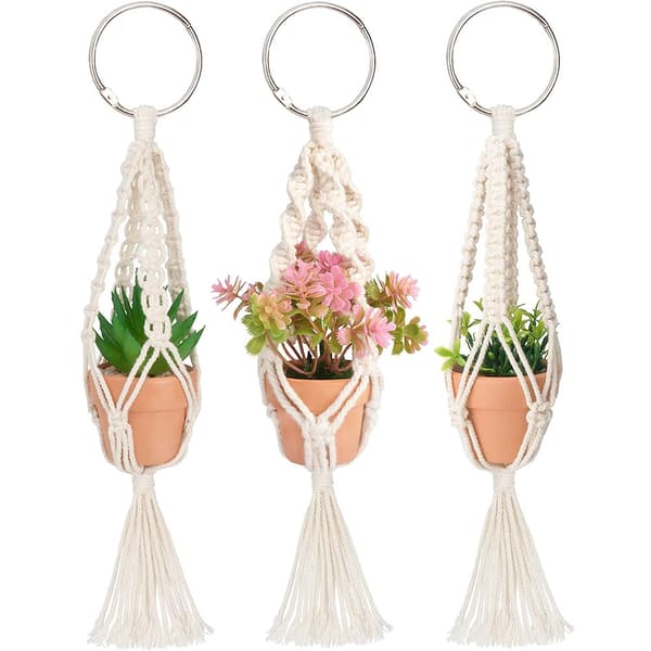 Mini Makramé Växt Charm Söt Hängande Dekor Boho Upphängare