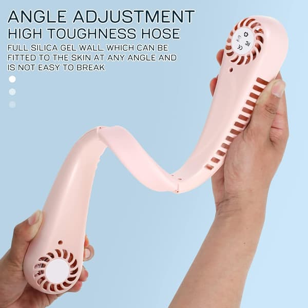 Gsedaox Bærbar halsventilator, ABS, 5 hastighedstrin, USB, Pink