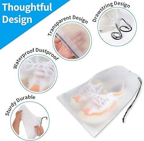 Vattentäta reseskoväskor med dragsko – Unisex, 40 x 30 cm, Transparent, 5-pack