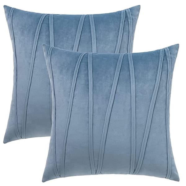2-pack Boho Sammet Kuddfodral Dekorativa Mjuka Enfärgade Utomhuskuddar för Soffa Säng 45x45 cm Blå
