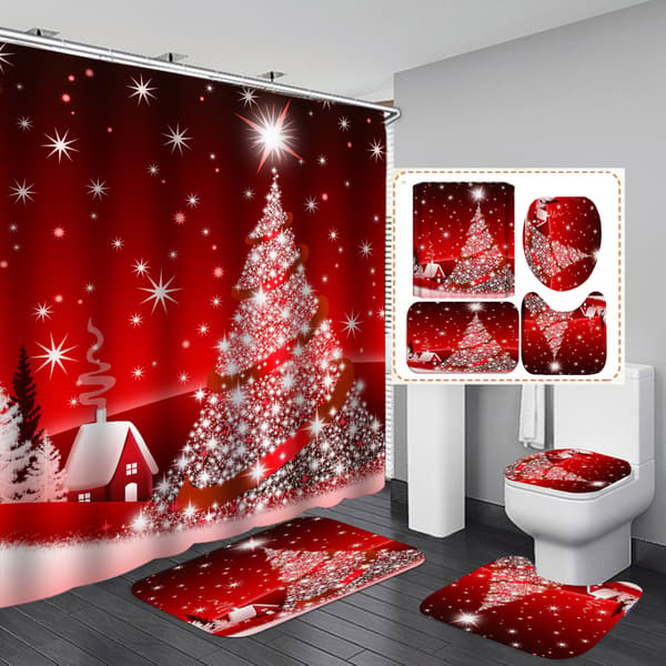 Jul-tema duschdraperi, röd, 180 x 200 cm, mögelresistent. 120*180cm