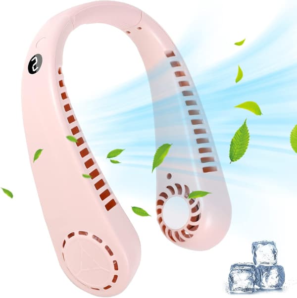 Gsedaox Bærbar halsventilator, ABS, 5 hastighedstrin, USB, Pink