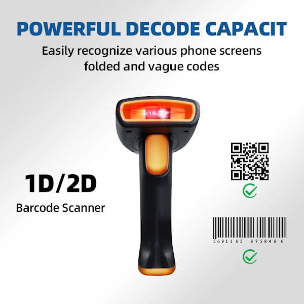 Streckodelæser 1D Laser Bluetooth 2D Streckodelæser Ekspreslogistik Kablet Scanner
