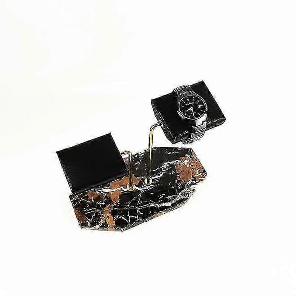 Marmor Grøn Base Guld Støttestang Ur Stand Display Stand Sort PU Læder Dobbelt Ur Smykker