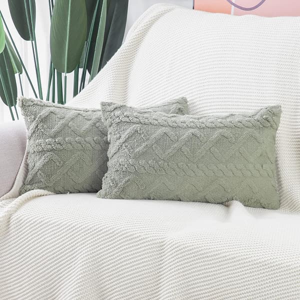 Sæt med 2 bløde korte uldfleece dekorative pudebetræk luksusstil pudebetræk til sofa til soveværelse grøn 30x50 cm rektangulær