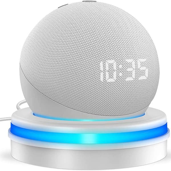 Lysande skrivbordsställ för Amazon Echo Dot 4:e/5:e generationen, skruvlös halkfri hållare med förbättrad ljusguide och kabelhantering, vit M7