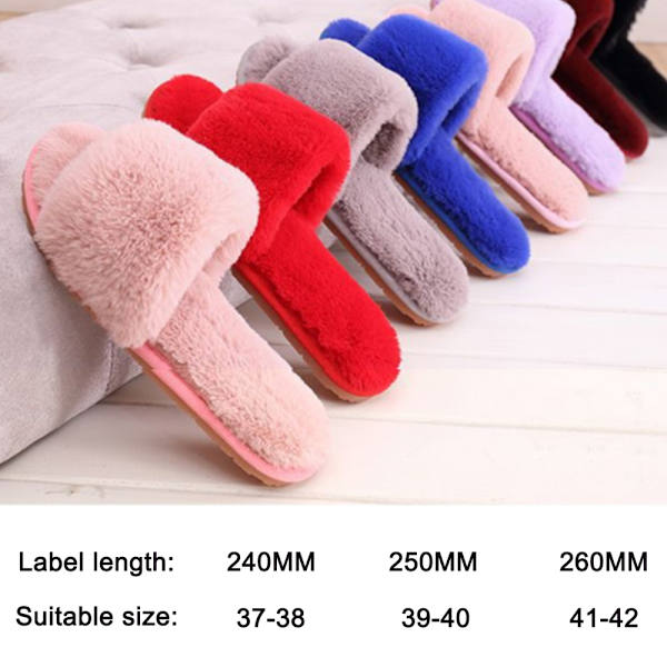 Dame Faux Fur Tøfler Fluffy Open Toe Tøfler