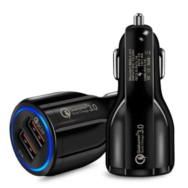 Biloplader Universal 35W Quick Charge 3.0 iPhone/Android Sort