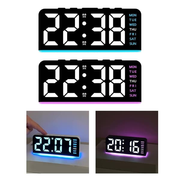 LED nattlys, digital vekkerklokke for soverom, studierom, blått lys