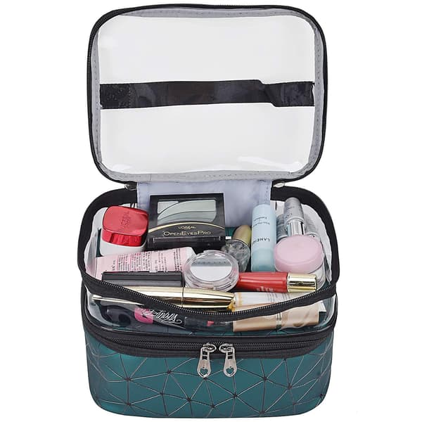 Makeup Tasker Dobbelt Lag Rejse Kosmetik Tasker Makeup Organizer Toilet Tasker - Mørkegrøn