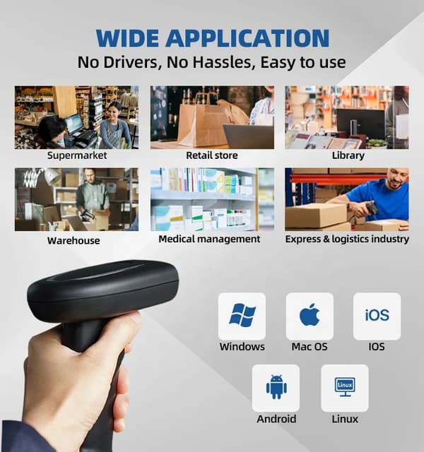 Streckodelæser 1D Laser Bluetooth 2D Streckodelæser Ekspreslogistik Kablet Scanner