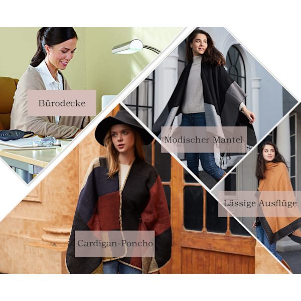 Poncho-scarf för damer, vinterkofta, oversized cape, elegant poncho
