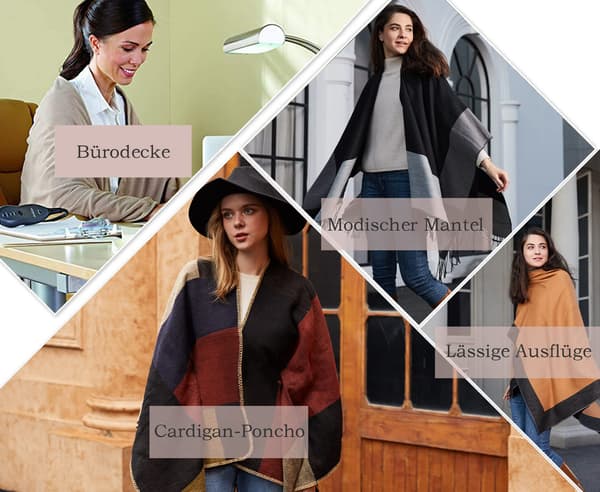 Poncho-skjerf for kvinner, vinterkardigan, oversized cape, elegant poncho