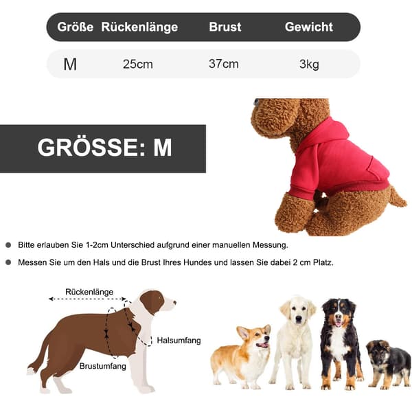 Vinter Hund Hettegenser Varm Små Hunder Sweatshirts med Lomme