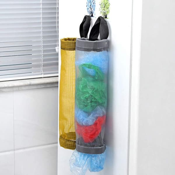 Plastpåsehållare 2-pack Mesh Hängande Förvaringsdispensrar (Svart 2-pack), Grå 2-pack