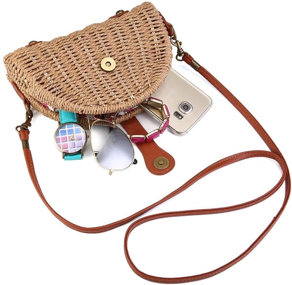 Rattanväskor för damer, handgjorda, flätade, handväska, cirkel, Boho Bag Bali