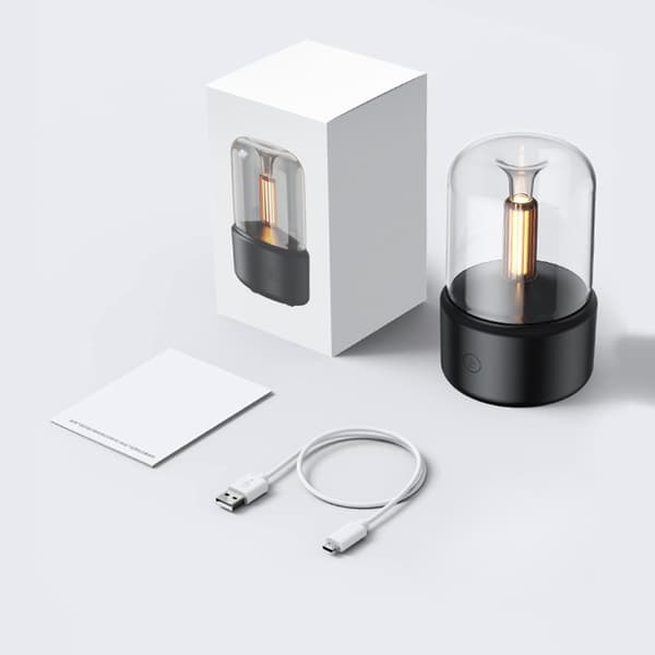 [Svart] Eterisk oljediffuser Luftfukter med stearinlys Ambient Light for hjemmet