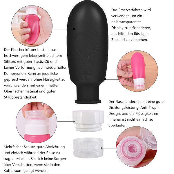 Reseflaskor Set, Plast Squeeze Flaskor, för Toalettartiklar