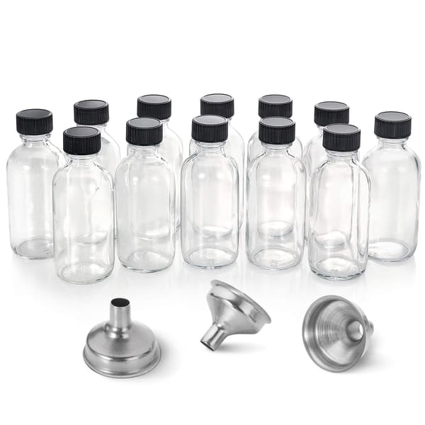 Klarglasflaska med lock och 3 rostfria ståltrattar, 60 ml provflaska