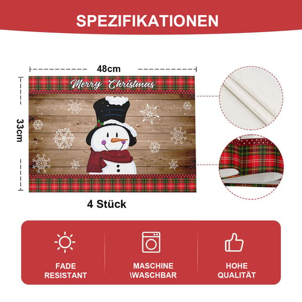 Placemats Set med 4 Vinterlastbilsunderlägg för köksmatbord