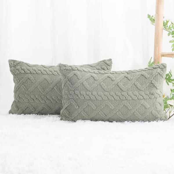 Sæt med 2 bløde korte uldfleece dekorative pudebetræk luksusstil pudebetræk til sofa til soveværelse grøn 30x50 cm rektangulær