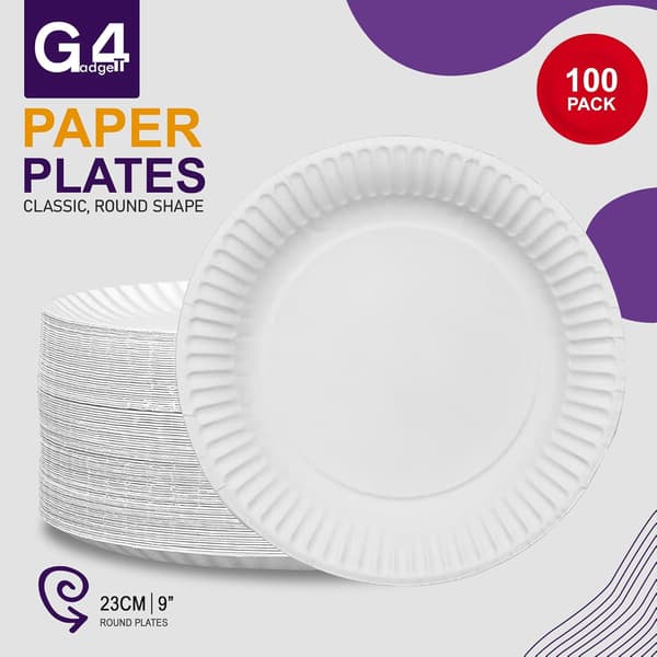 100 Papptallerkener 23cm - 9 tommer Papir, Engangs, Fest