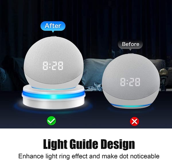 Lysande skrivbordsställ för Amazon Echo Dot 4:e/5:e generationen, skruvlös halkfri hållare med förbättrad ljusguide och kabelhantering, vit M7