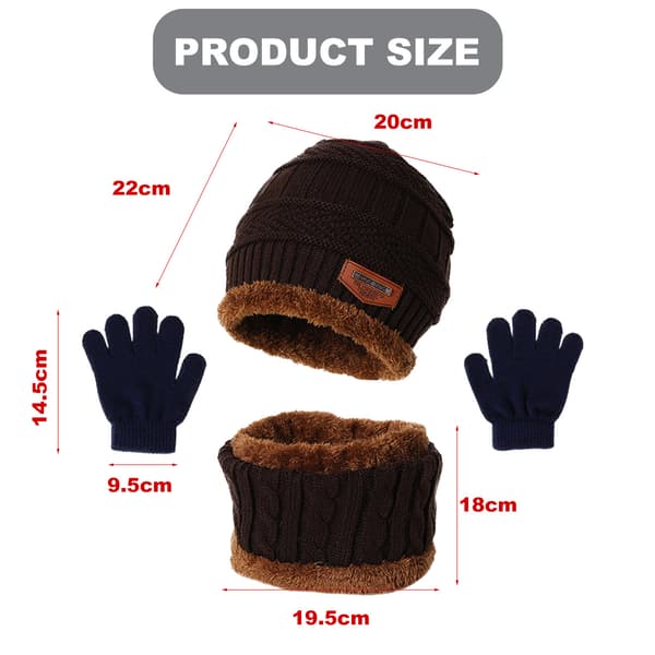 1 set barnvintermössa halsduk handskar tre set med barntermokläder, brun