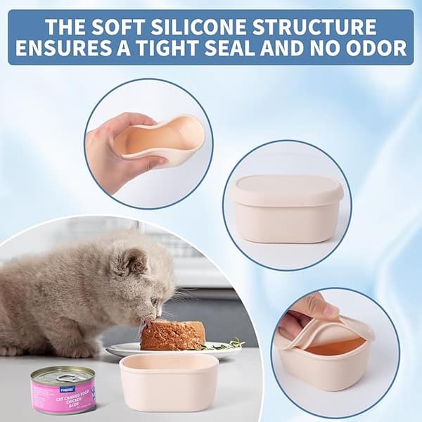 Opbevaringsbeholdere til kattefoder (2-pak, 3 oz hver), med låg, velegnet til katte og hunde.