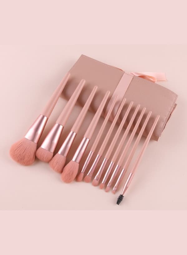 11 makeup børster med opbevaringspose pink