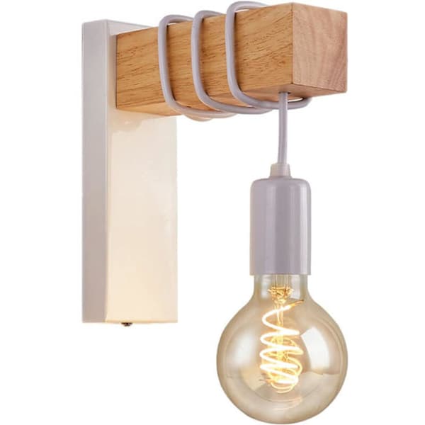 Modern vägglampa i metall och trä (vit), interiörbelysning, dubbel E27