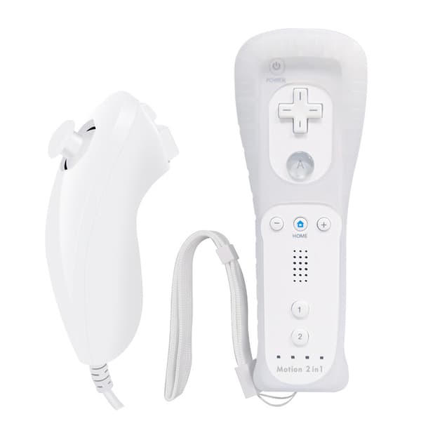 Wii Remote og Nunchuk Controller Sæt, 2-i-1 Motion Plus Indbygget Spilcontroller med Etui og Håndledsrem til Wii Konsol