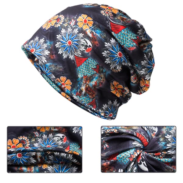 Damer Bomull Elastisk Slouchy Beanie Lue Blomsterhette Skjerf