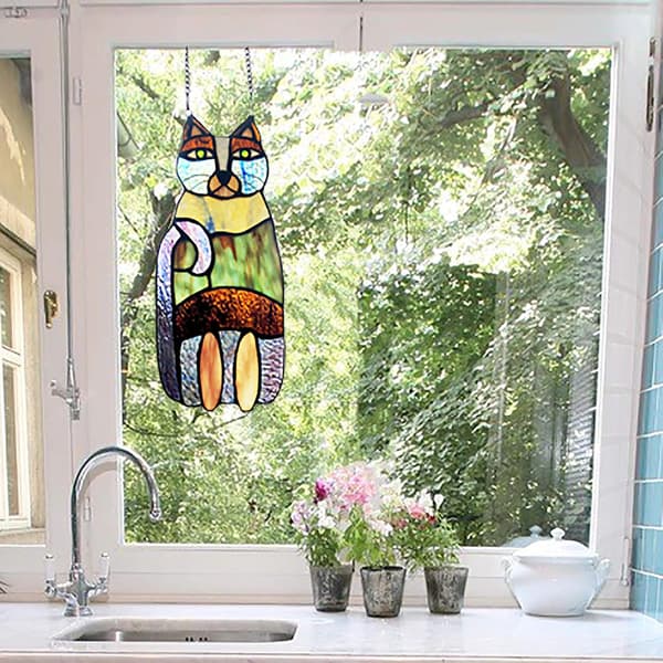 Crazy Cat Glassmaleri Panel, Vindus Solfanger, Vindusdekor