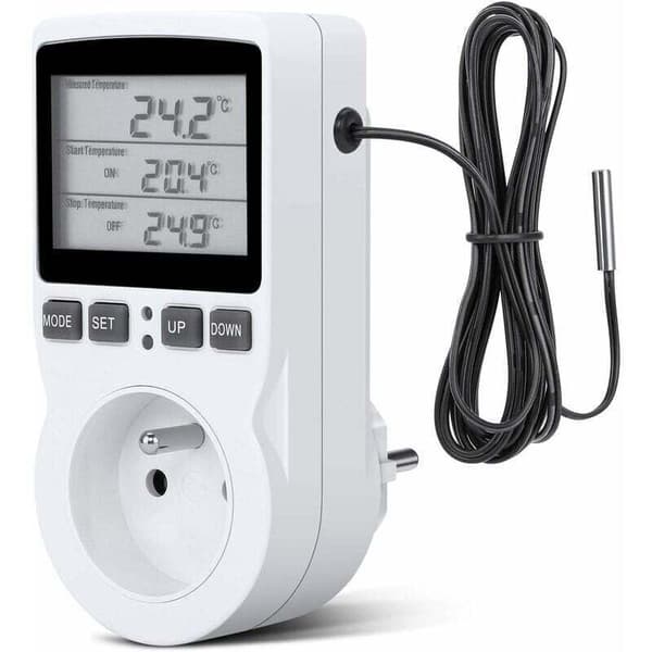 Digital programmerbar termostat-timer med sond, för växthus och akvarium