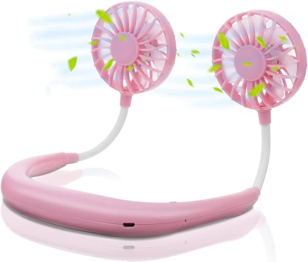 Halsventilator, Gsedaox, ABS, 3 hastighedstrin, LED, USB, Hvid/Pink