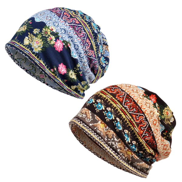 Damer Bomull Elastisk Slouchy Beanie Lue Blomsterhette Skjerf