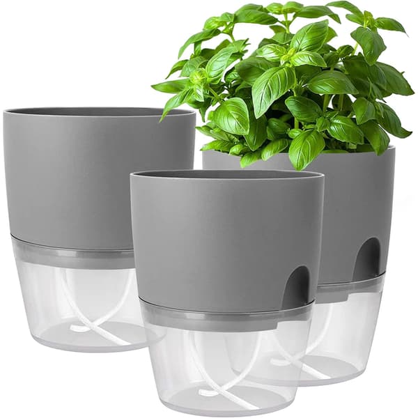 Plastblomkruka, 3-pack med fat, med bevattningssystem