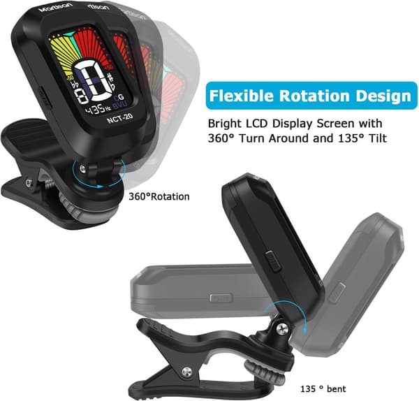 Kromatisk clip-on tuner til guitar, bas, violin, ukulele