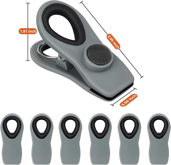 Chipsklemme, magnetisk poseklemme med lufttæt forsegling, til madopbevaring, 12 stk. (grå)