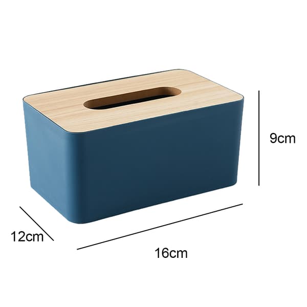 Trä Tissue Box Omslag för Pappers Ansiktservetter, Rektangulär Tissue Box Hållare i Trä, blå