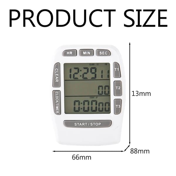 Kt001 Edge LCD Digital Timer, 3-kanals digital timer, køkkentimer, nedtællingstimer, stærk alarm, stærk magnetisk holder