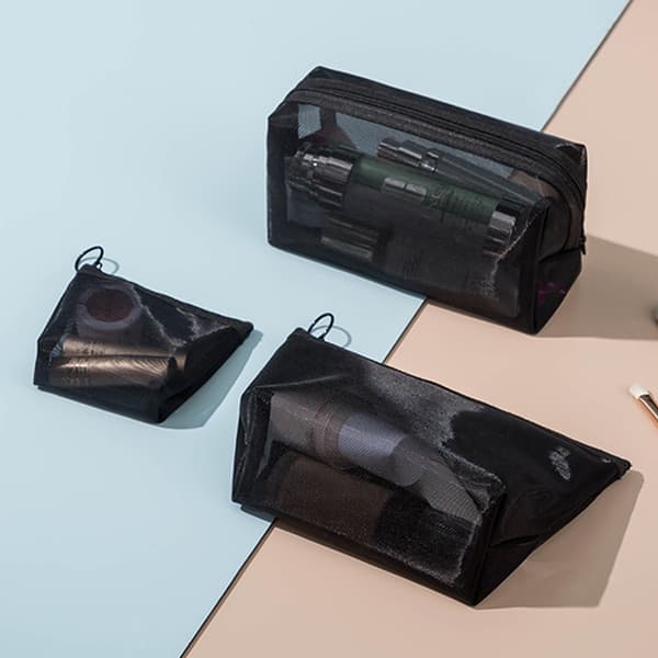 3 Stykker Mesh Kosmetiktaske, Makeup Tasker, Lynlåspose til Kontorer Rejsetilbehør, 3 Størrelser