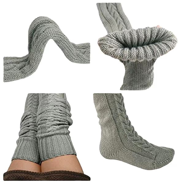 Varme strikkede over-knee sokker, sort Gray