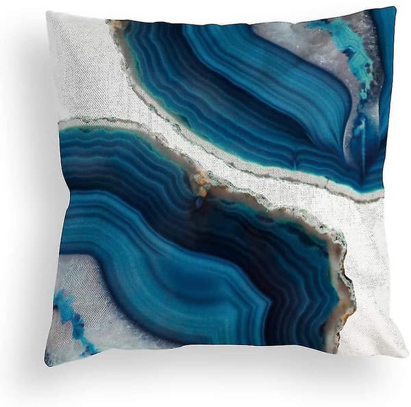 Set med 4 dekorativa prydnadskuddfodral, marinblå marmorprickar havstextur linnekudde soffa sovrum bil, heminredning, 45 x 45 cm -