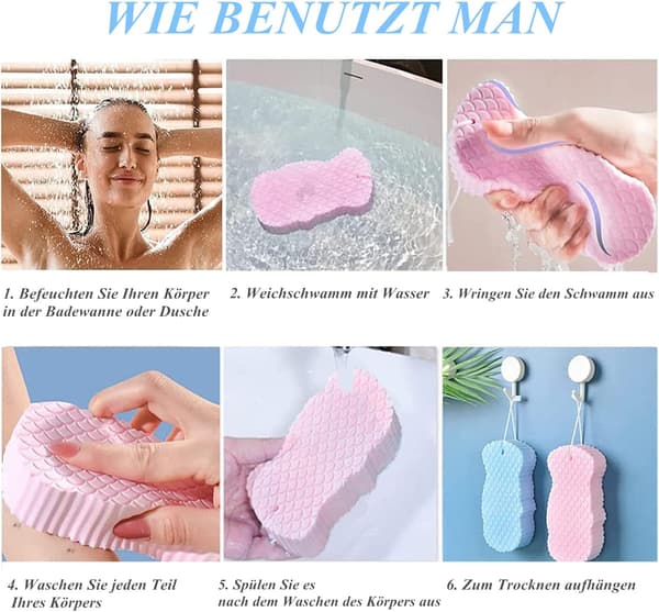 Badesvamp 3D Svamp 4-pakning + 4 gratis kroker