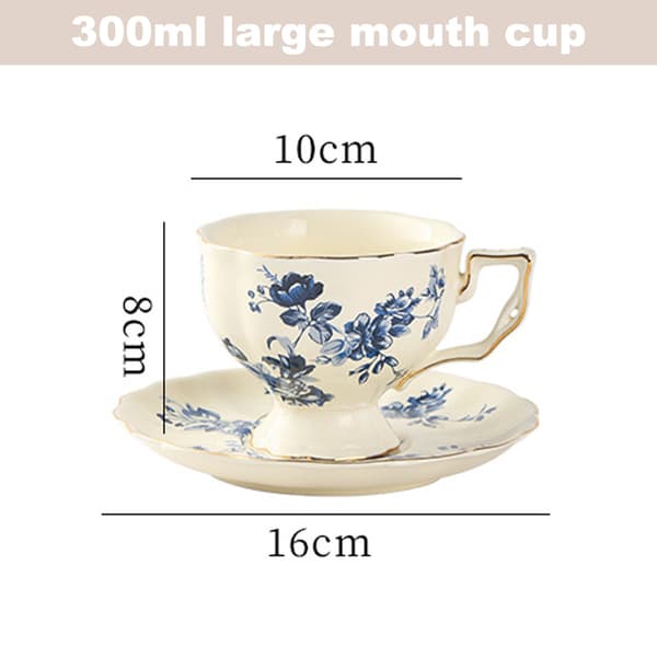 Blåt tekop- og underkop sæt 1, blomsterkaffekop med underkop sæt, britisk porcelæns tekop, 200 ml.