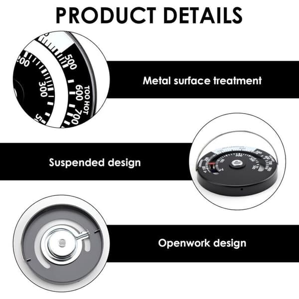 Magnetisk termometer for ovner og peiser - Ved- og pelletsovnpipe og topp (hvit)