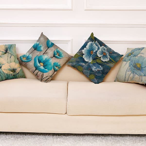 Blommor Kuddfodral Prydnadskudde Örngott Set med 4 45x45 cm Moderna Växter Gräs Blomma Kuddfodral för Soffa Fyrkantig