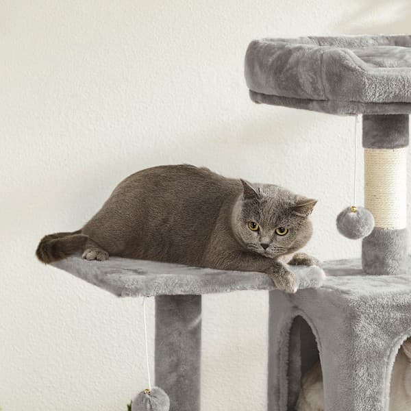 【YD】Cat Tree with Den and Hammock – 143 cm - Light Grey